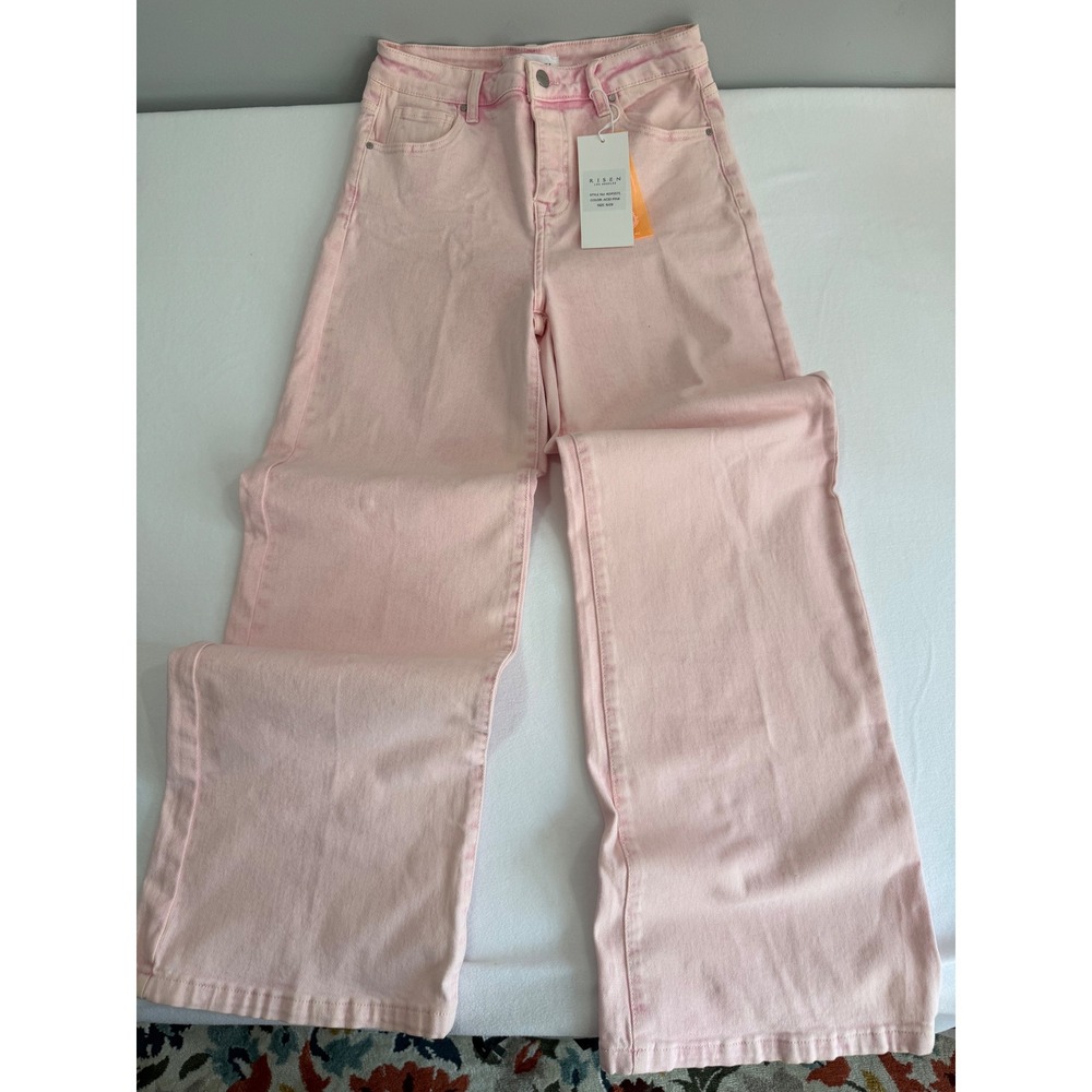 Risen Jeans Wide Leg Pants Women 9 29 Pink Acid Wash High Rise Boho Festival New